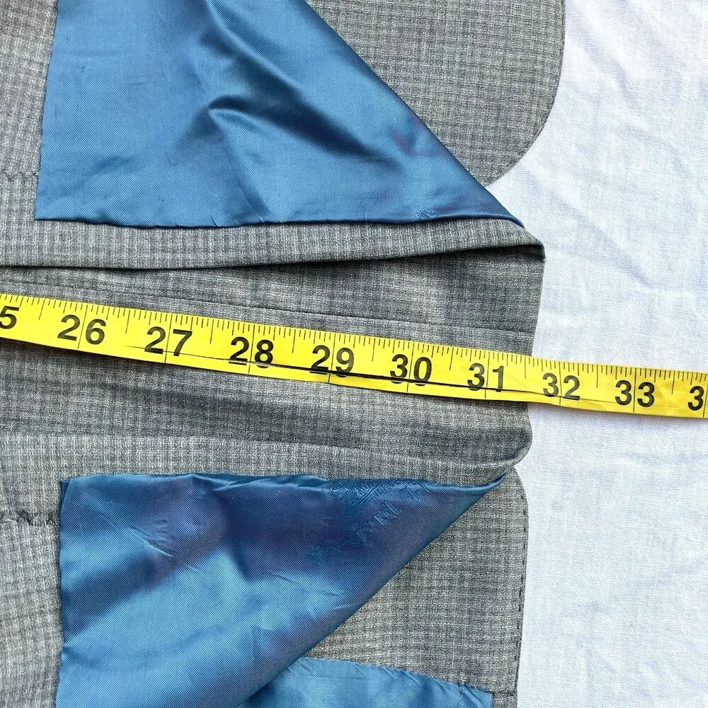 Oxxford Clothes Suit Surgeon Cuff Bespoke 42 44 S Pants 34 Check Plaid Tan Gray